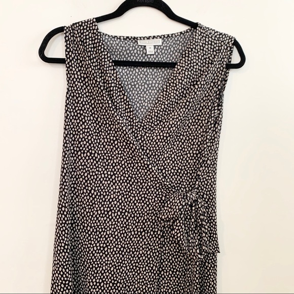 🌸DANA BUCHMAN Faux Wrap Brown and Black Dot Dress - Picture 2 of 6